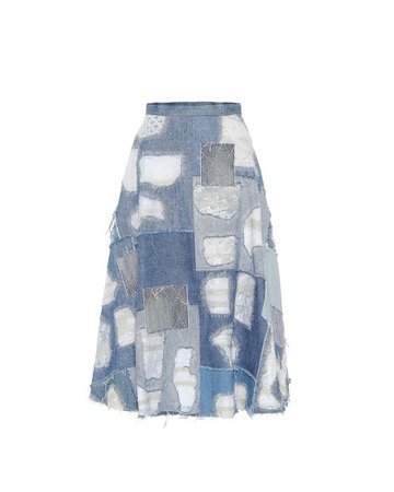 Junya Watanabe Patchwork Denim Skirt in Blue