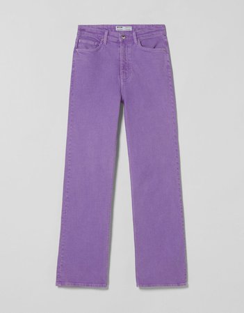 High-rise comfort slim-fit straight-fit jeans - Pants - Woman | Bershka