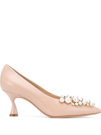 Shop pink Casadei faux-pearl embellished pumps with Express Delivery - Farfetch