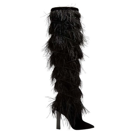 Saint Laurent Yeti Black Ostrich Feather Boots Runway (38 EU) For Sale at 1stDibs