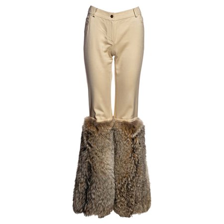 Christian Dior by John Galliano cream cotton pants with coyote fur, fw 2002 at 1stDibs
