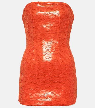 Floral Lace Strapless Minidress in Orange - La Quan Smith | Mytheresa