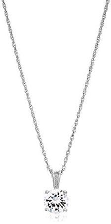 Amazon Essentials Platinum Plated Sterling Silver Cubic Zirconia Round Cut Solitaire Pendant Necklace