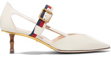 Unia Grosgrain-trimmed Leather Pumps - Ivory