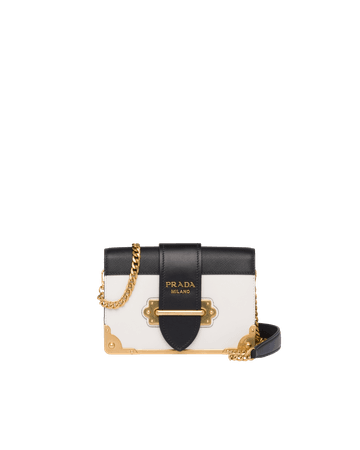 White/black Leather Prada Cahier Bag | Prada