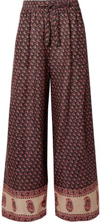 Jaya Printed Linen Pants - Burgundy