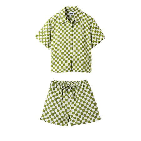 Pyjama Short Set - Olive Check - PRE ORDER - Holiday The Label
