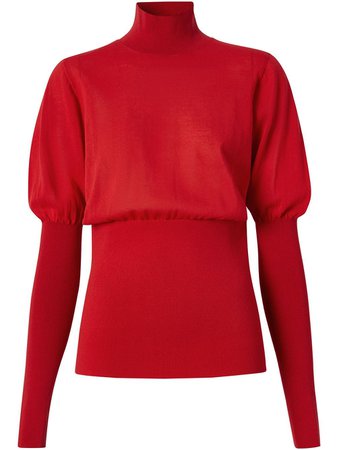 Shop red Burberry puff-sleeve high neck jumper with Express Delivery - Farfetch