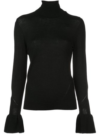Veronica Beard Tol Bell-Sleeve Wool Turtleneck Sweater In Black | ModeSens