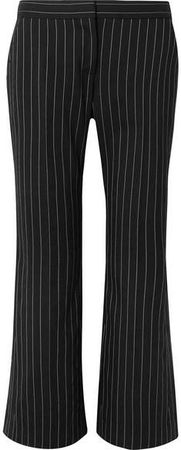 Cropped Pinstriped Wool-blend Flared Pants - Black