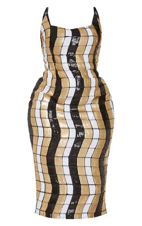Black Sequin Block Square Neck Midi Dress | PrettyLittleThing