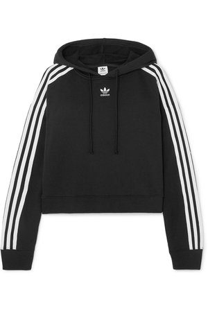 adidas Originals | Cropped striped cotton-jersey hoodie | NET-A-PORTER.COM