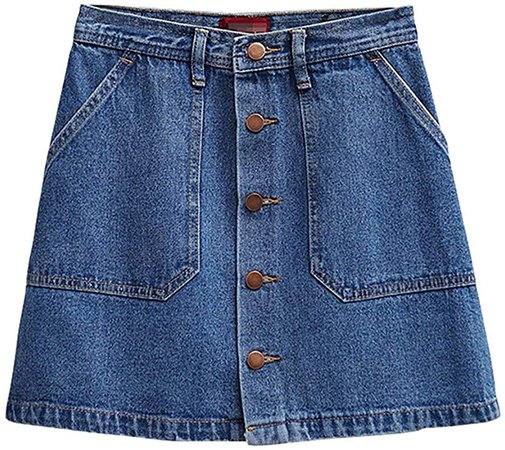 PERSUN Women's Casual Jean Pocket Zip Front Plain A-Line Mini Skirt