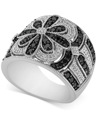 Macy's Sterling Silver Diamond Floral Pattern Ring