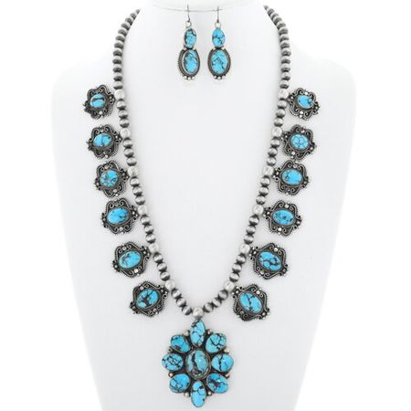 Navajo Turquoise Desert Pearl Necklace Set 38012