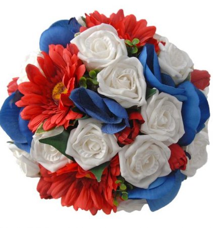 Red, White & Blue, Bridal Wedding Bouquet with Roses, Tulips & Orchids - Sarah's Flowers