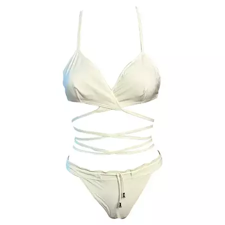 Tom Ford for Gucci S/S 2000 Runway Wrap Ivory Two-Piece Bikini Swimsuit Swimwear For Sale at 1stDibs
