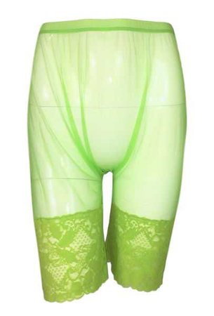 S/S 1994 Gianni Versace Sheer Neon Green Mesh & Lace Shorts | My Haute Wardrobe