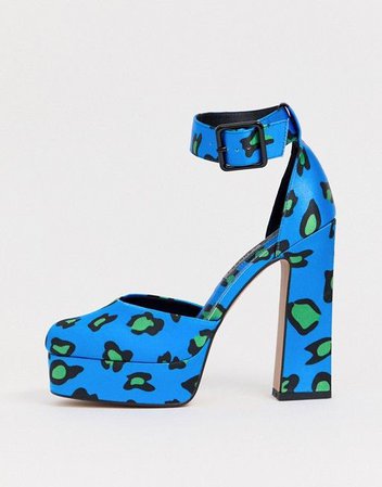 ASOS DESIGN Presta platform high heels in bright blue leopard