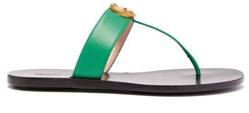 Gg Marmont Leather Sandals - Womens - Green