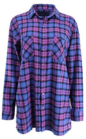 AmazonSmile: Boyfriend Shirt Flannel Plaid Button Down Orchid Blue ONE Size Size: Clothing