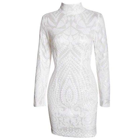 Cocktail & Party Dresses | Shop Women's White High Neck Long Sleeve Cocktail Dress at Fashiontage | 1960e2a7-XS