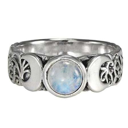 Amazon.com: Sterling Silver Triple Crescent Moon Goddess Ring with Rainbow Moonstone (Sizes 4-15): Wiccan Jewelry: Clothing