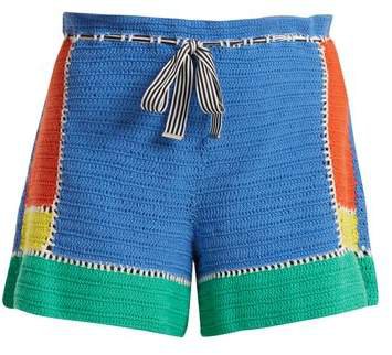 Paperbag Waist Crochet Knit Shorts - Womens - Multi Stripe