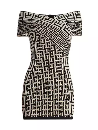 Shop Balmain Off-The-Shoulder Monogrammed Minidress | Saks Fifth Avenue