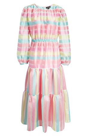 Halogen® x Atlantic-Pacific Long Sleeve Stripe Tiered Organza Dress | Nordstrom