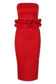 Ruffle Waist Bandeau Midi Dress | boohoo red
