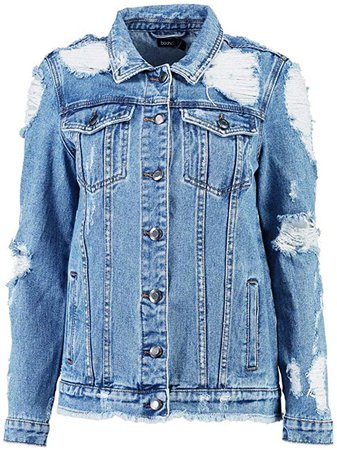 SOMTHRON Women's Distressed Denim Jeans Outfits Coat Spring Fall Ripped Jeans Outerwear Denim Jacket(324BE-2XL) at Amazon Women's Coats Shop