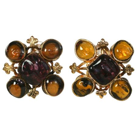 Early Chanel Byzantine Maison Gripoix Glass Earclips For Sale at 1stdibs