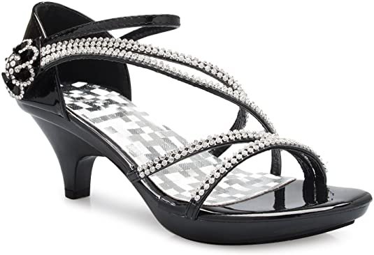 Amazon.com | Olivia K Women's Open Toe Strappy Rhinestone Dress Sandal Low Heel Wedding Shoes Black | Heeled Sandals