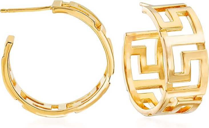 Amazon.com: Ross-Simons Italian 18kt Yellow Gold Over Sterling Silver Greek Key Hoop Earrings: Clothing, Shoes & Jewelry