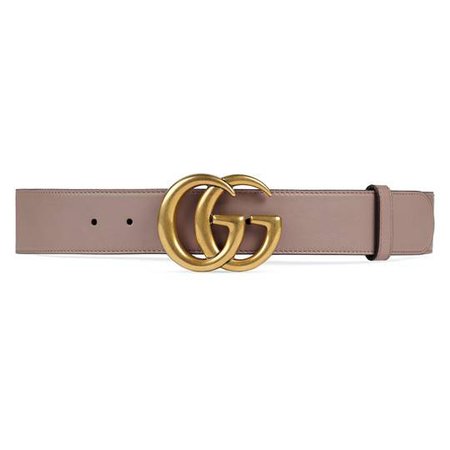 Leather belt with Double G buckle in Dusty pink leather | Gucci Women's Belts