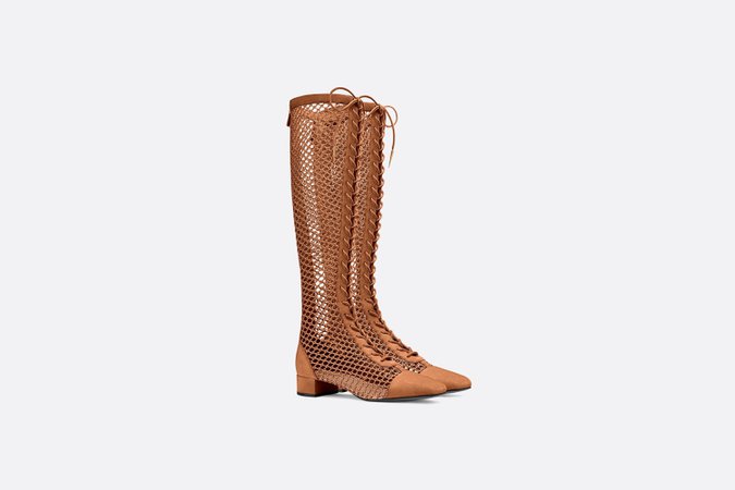 Camel Naughtily-D Fishnet and Suede High Boot - Shoes - Women's Fashion | DIOR