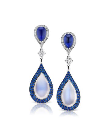 Maria Canale 18k White Gold Diamond, Sapphire & Moonstone Earrings | Neiman Marcus