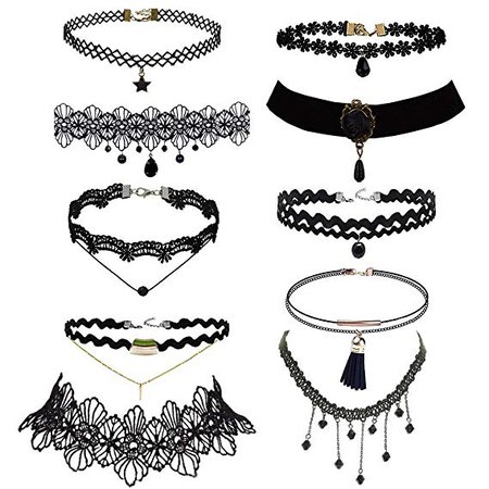 Amazon.com: Trasfit 10 Pieces Lace Choker Necklace for Women Girls, Black Classic Velvet Stretch Punk Gothic Tattoo Lace (Style #1): Arts, Crafts & Sewing