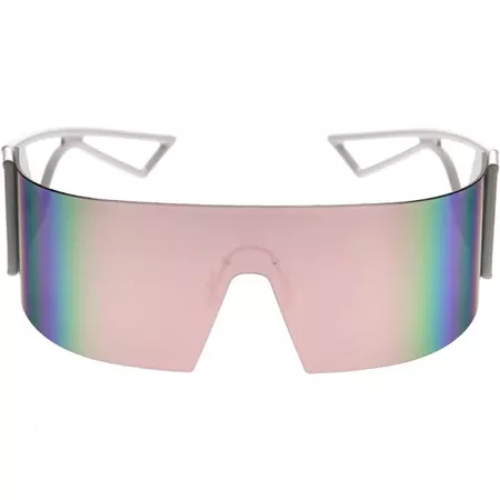 80s Retro Wrap Around One Piece Futuristic Sunglasses D305, White / Pink Mirror | Google Shopping