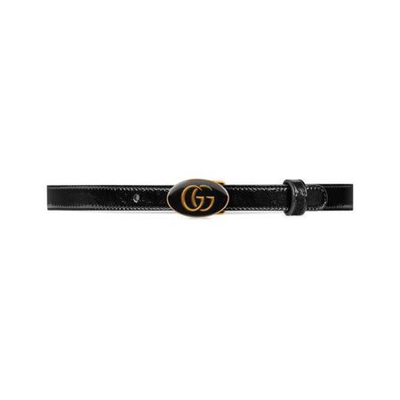 Leather belt with oval enameled buckle in Black patent leather | Gucci Women's Belts