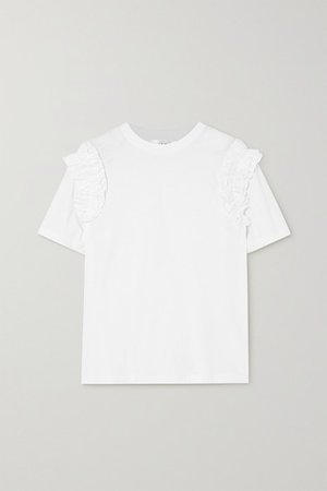 Ruffle-trimmed Cotton-jersey T-shirt - White
