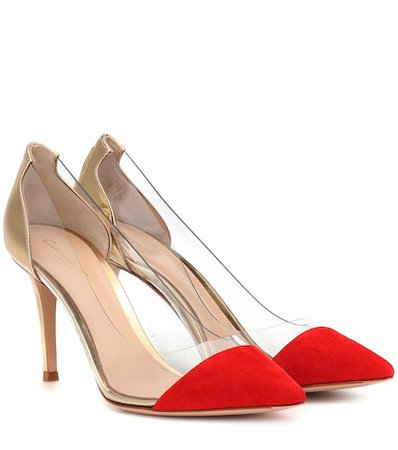 Plexi suede and leather pumps