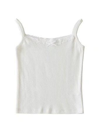 2023 Lace Trim Solid Color Crop Cami Top White M In Tank Tops & Camis Online Store. Best For Sale | Emmiol.com
