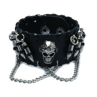 Black Gothic Leather Bullet Skull Men's Chain Wristband Bracelets for Men for sale online | eBay