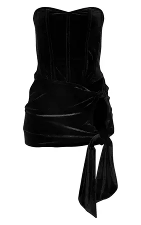 Black Velvet Bandeau Corset Side Tie Mini Dress | PrettyLittleThing