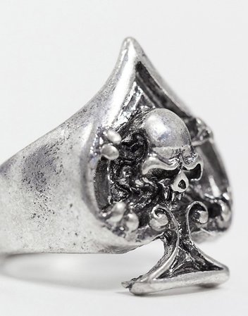 ASOS DESIGN signet ring with ace of spades design in burnished silver | ASOS