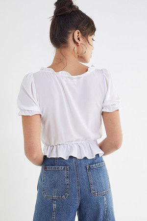 UO Riley Ruffle Tie-Front Blouse | Urban Outfitters UK