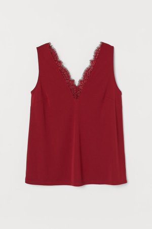 Sleeveless Lace-detail Top - Red
