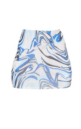 Blue Marble Swirl Print Slinky Mini Skirt | PrettyLittleThing